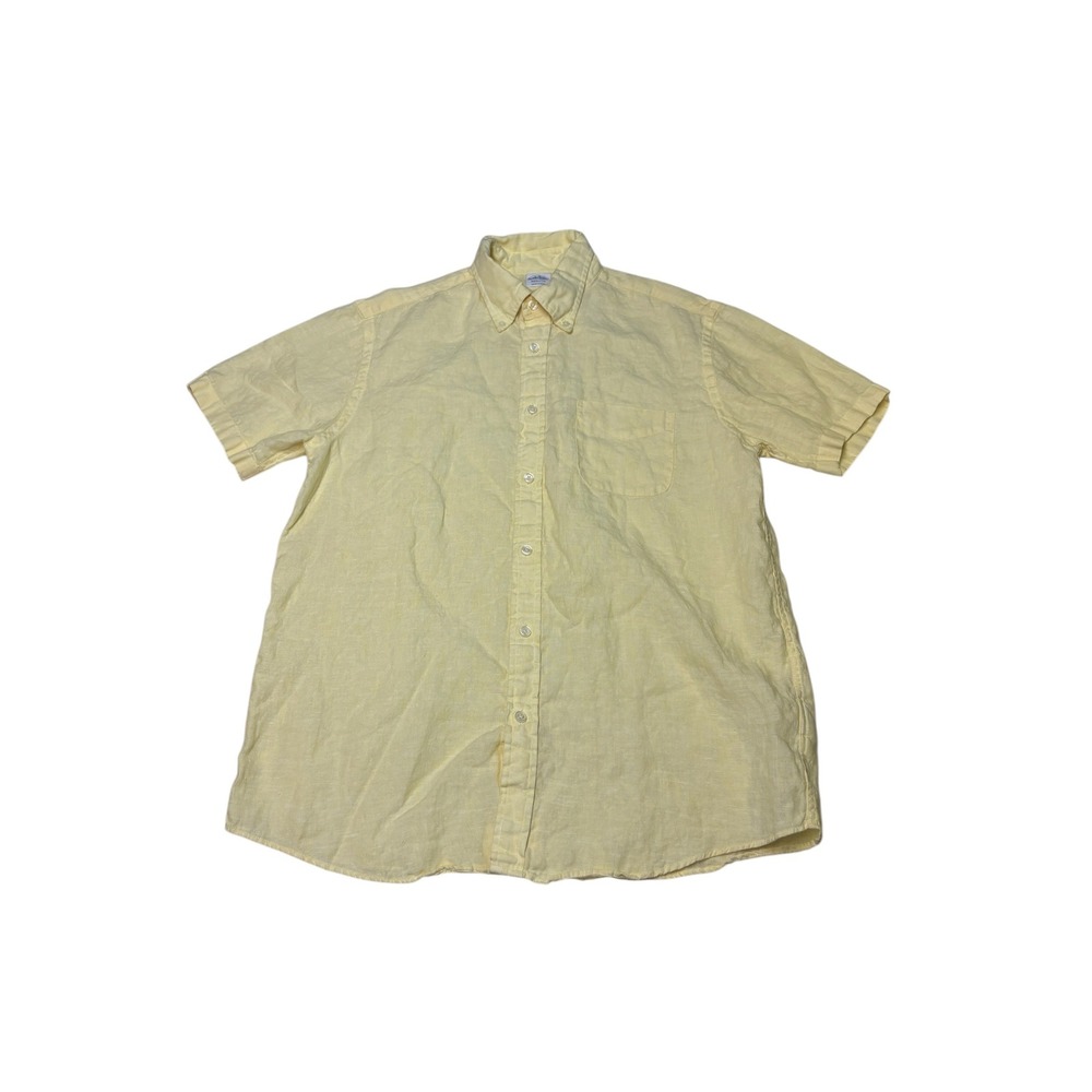 Brooks Brothers Mens Regular Fit 100% Linen Short Sleeve Shirt Yellow Medium